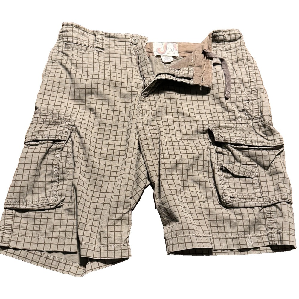 Op Shorts Mens 34 Beige Khaki Plaid Cargo Cotton Multi Pockets Casual Summer
